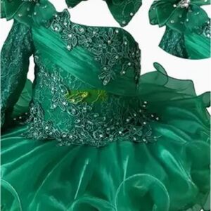 Elegant Handmade Green Kids Dance Costume